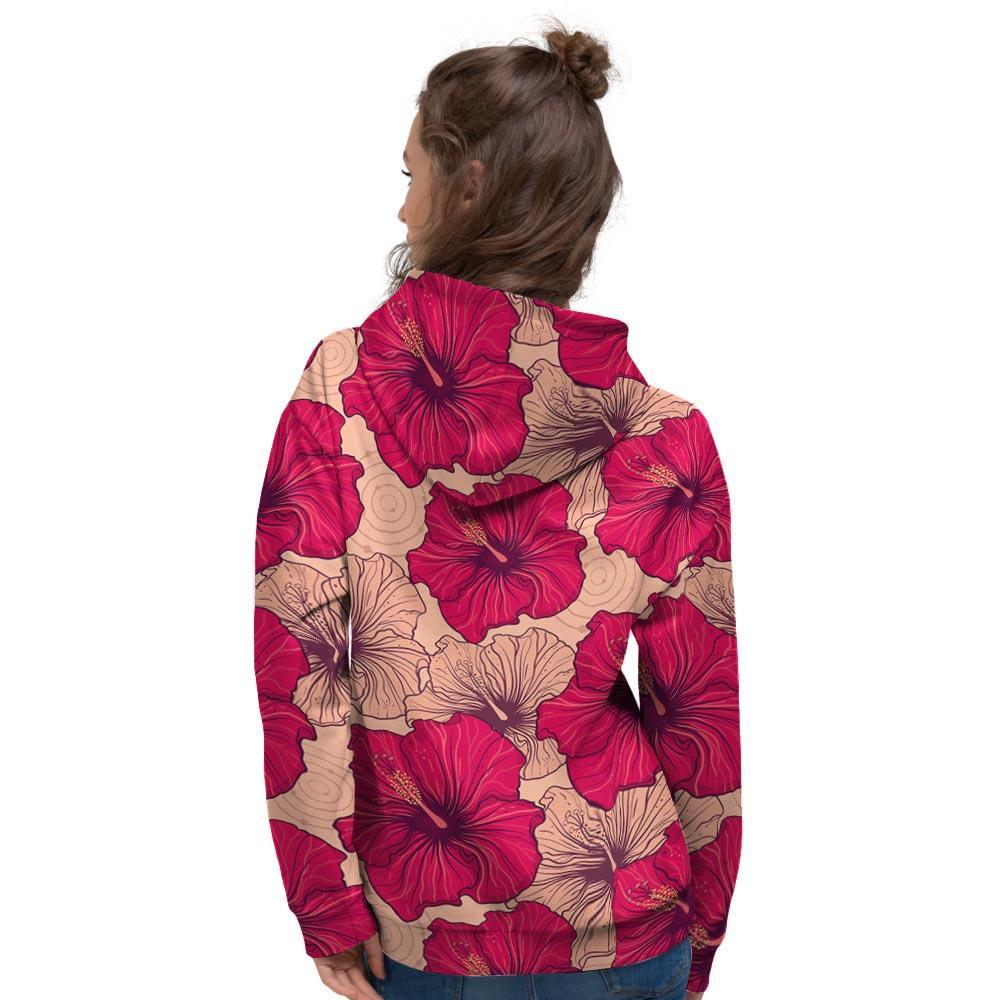 Red Hibiscus Flower Print Women's Hoodie-grizzshop