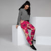 Red Hibiscus Flower Print Women's Joggers-grizzshop