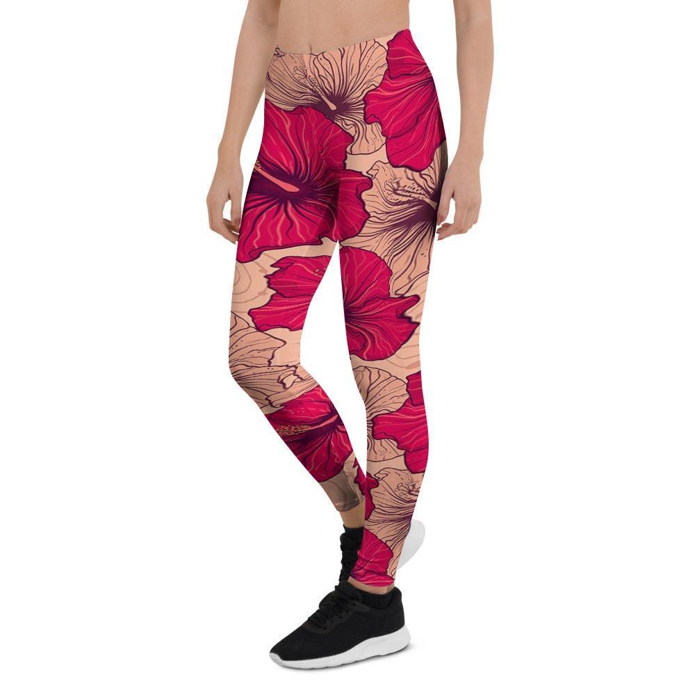 Red Hibiscus Flower Print Women's Leggings-grizzshop