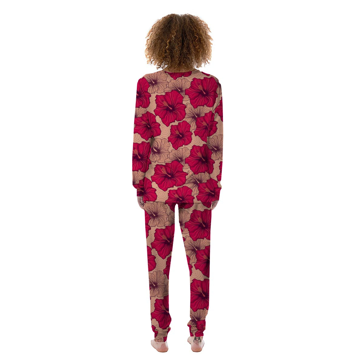 Red Hibiscus Flower Print Women's Pajamas-grizzshop