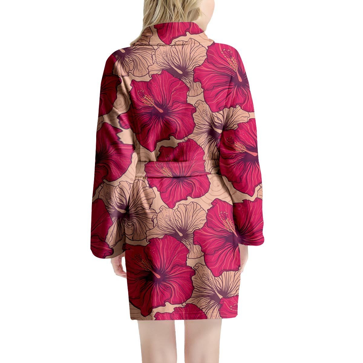 Red Hibiscus Flower Print Women's Robe-grizzshop