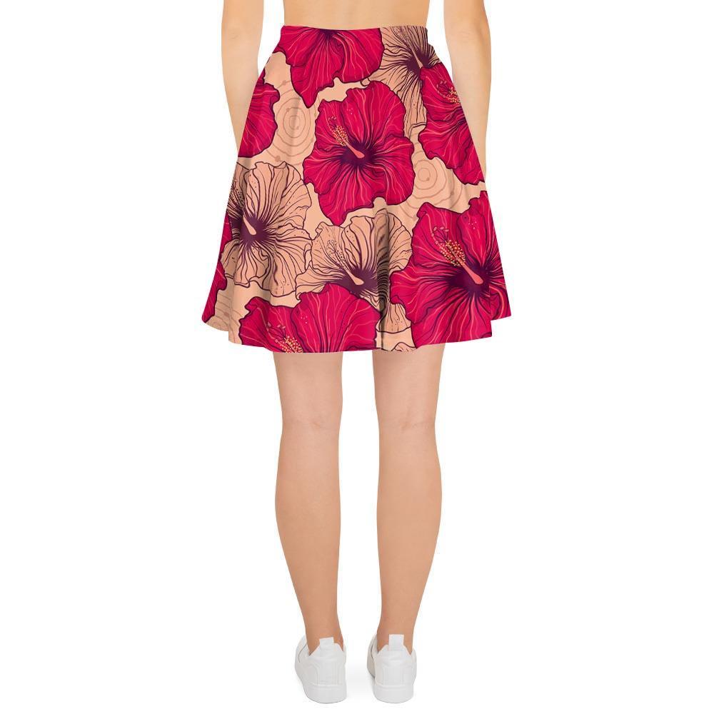 Red Hibiscus Flower Print Women's Skirt-grizzshop