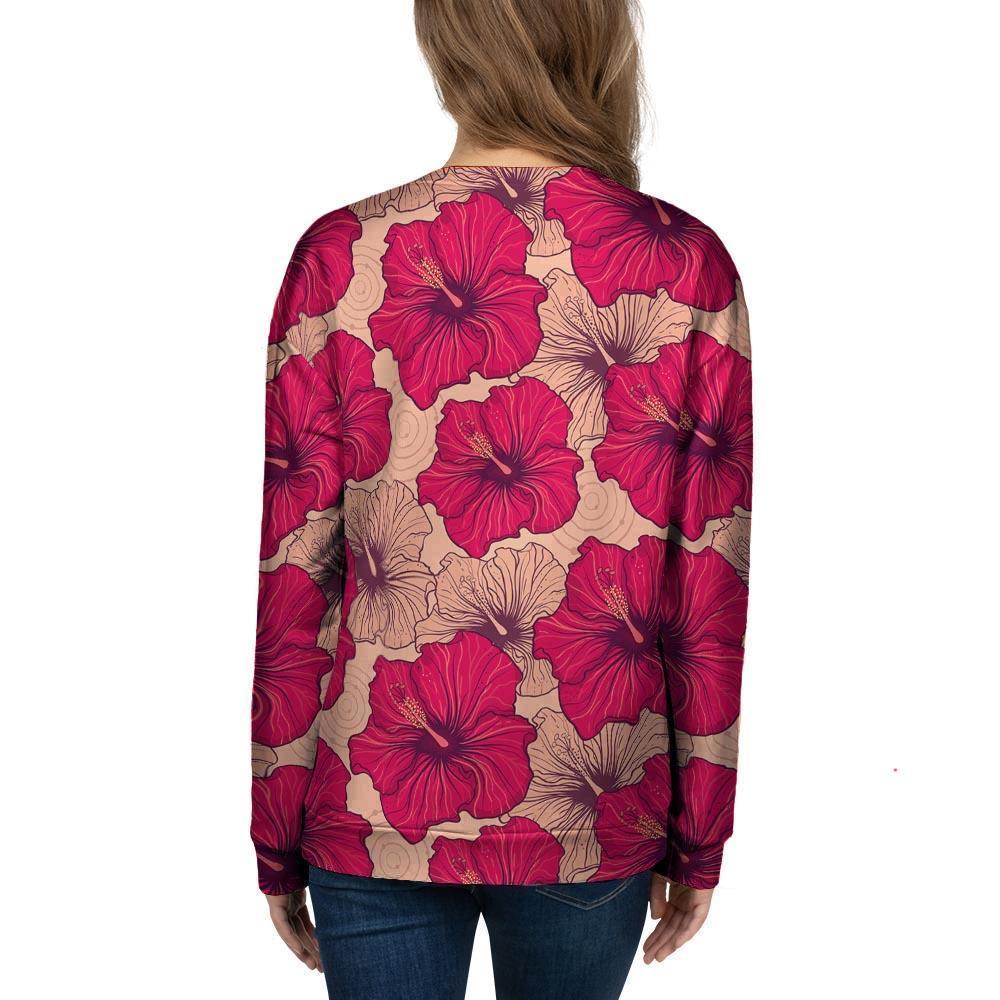 Red Hibiscus Flower Print Women's Sweatshirt-grizzshop