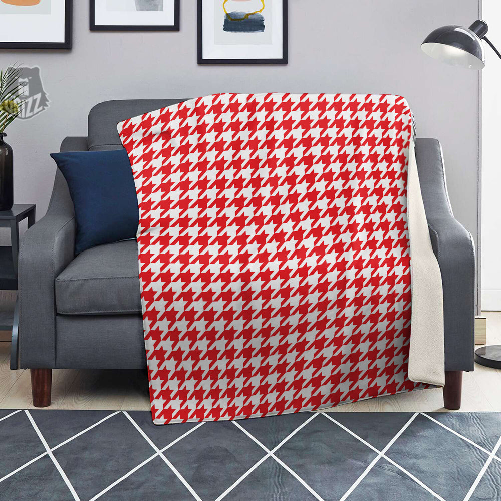 Red Houndstooth Print Blanket-grizzshop