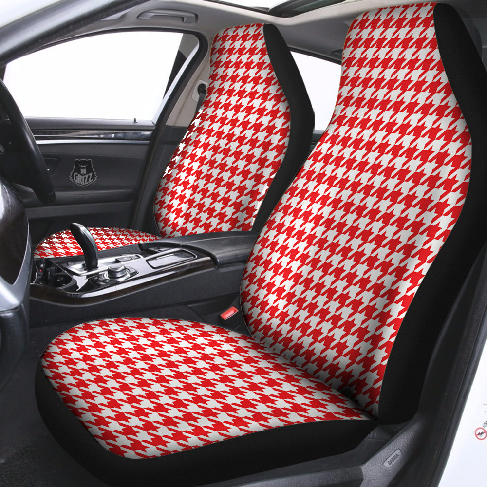 Red Houndstooth Print Car Seat Covers-grizzshop