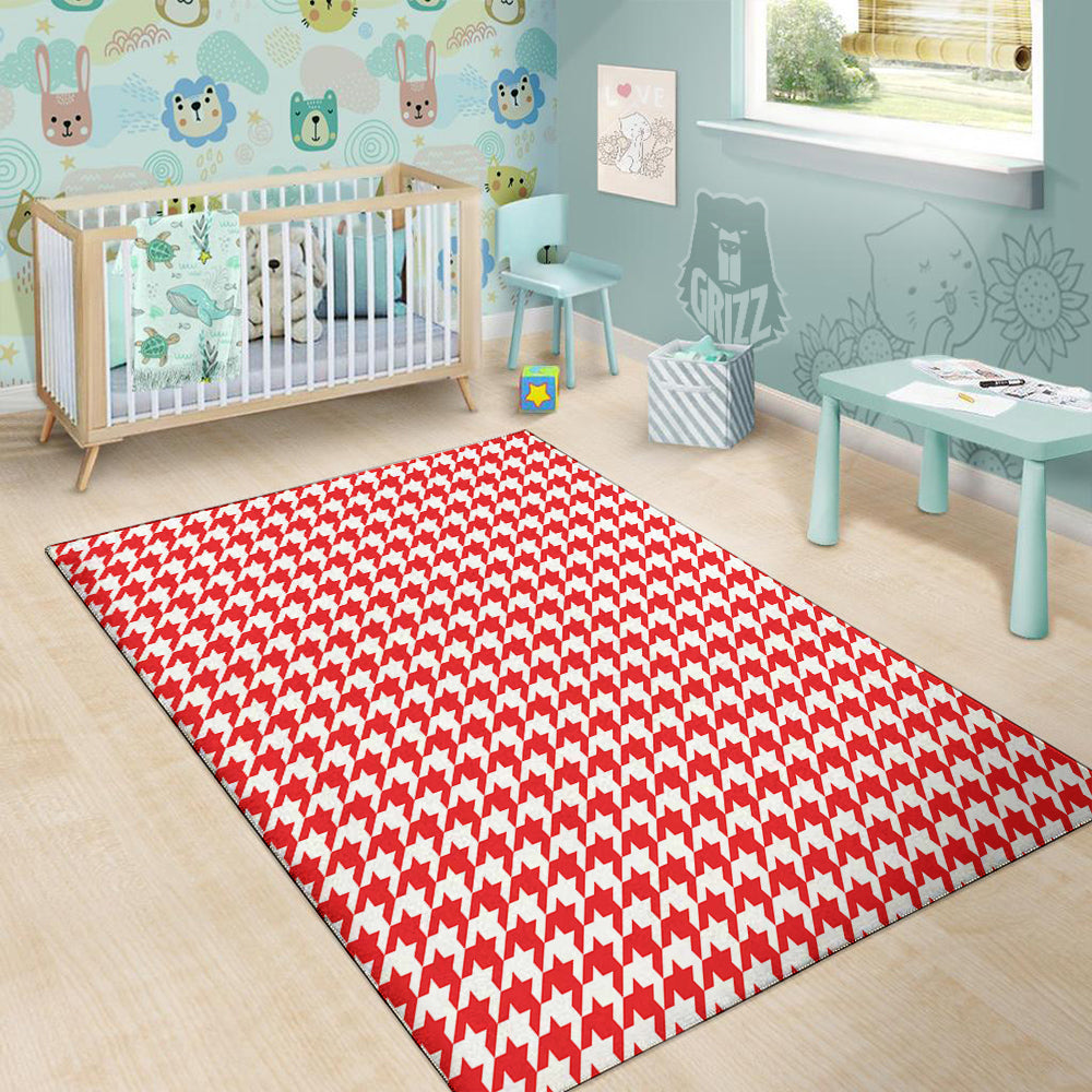 Red Houndstooth Print Floor Mat-grizzshop