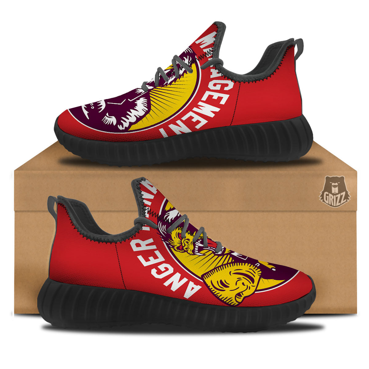Red King Kong Gorilla Print Black Walking Shoes-grizzshop
