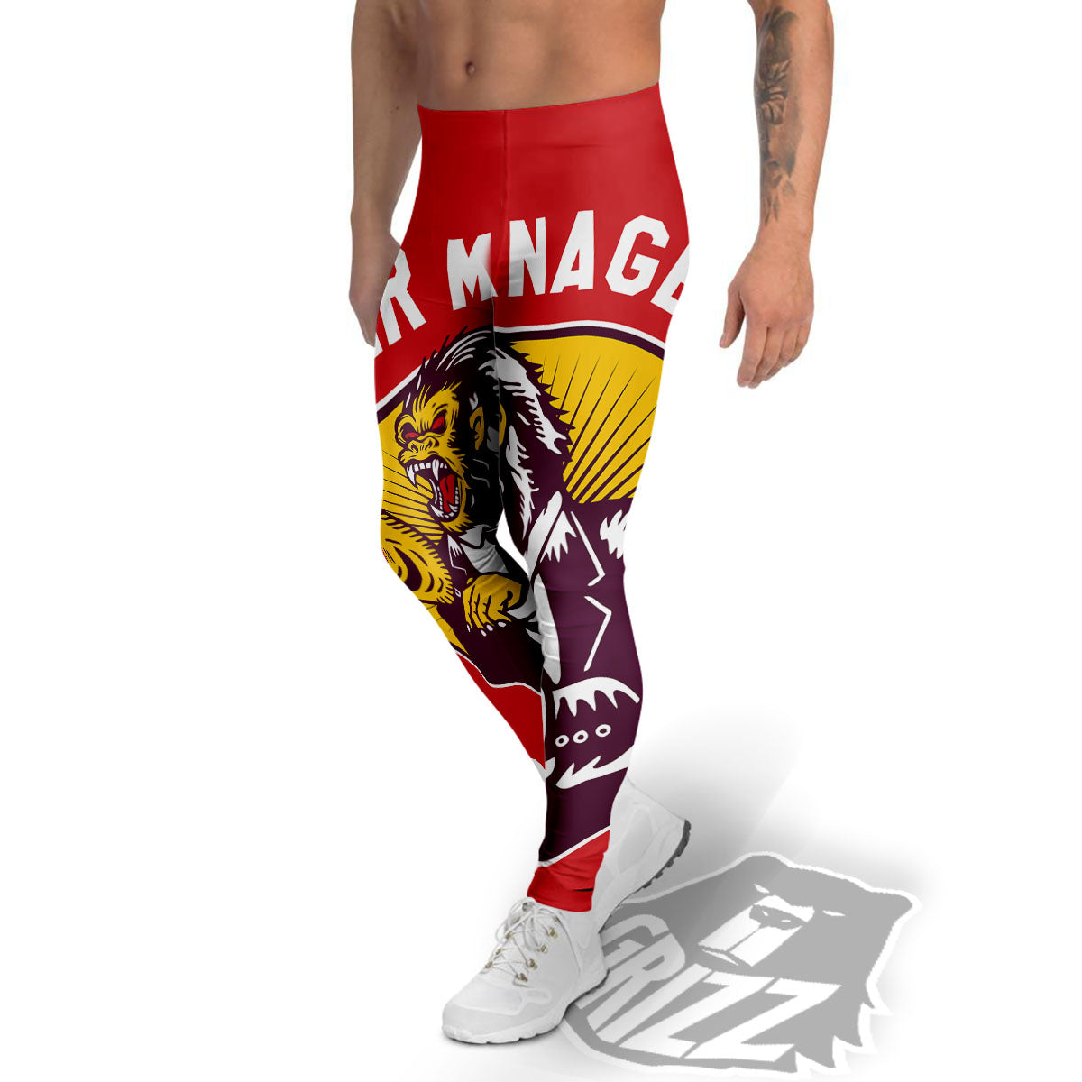 Red King Kong Gorilla Print Men's Leggings-grizzshop