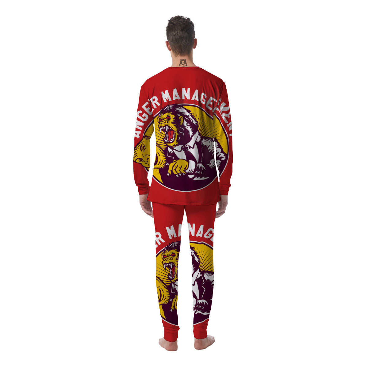 Red King Kong Gorilla Print Men's Pajamas-grizzshop