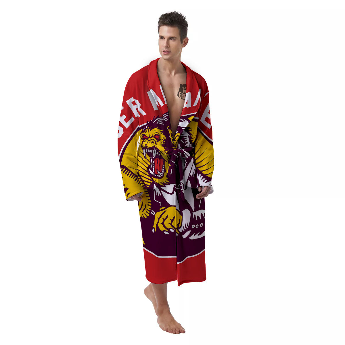 Red King Kong Gorilla Print Men's Robe-grizzshop