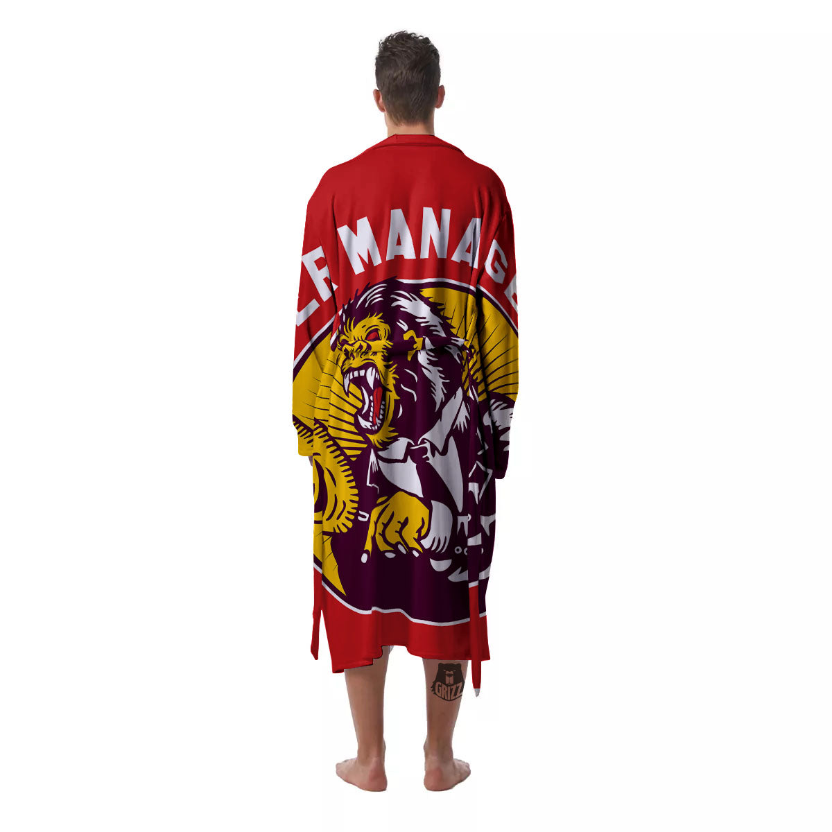 Red King Kong Gorilla Print Men's Robe-grizzshop