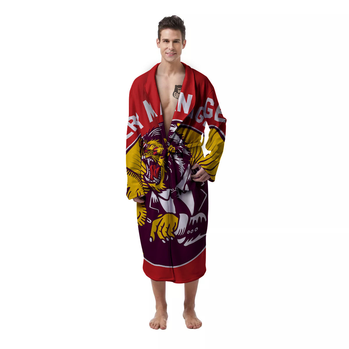 Red King Kong Gorilla Print Men's Robe-grizzshop