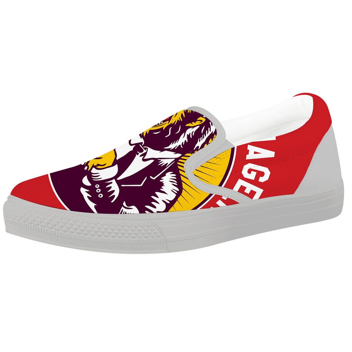 Red King Kong Gorilla Print White Slip On Shoes-grizzshop