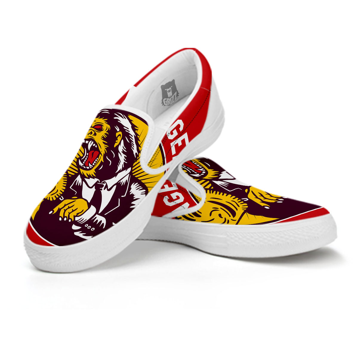 Red King Kong Gorilla Print White Slip On Shoes-grizzshop
