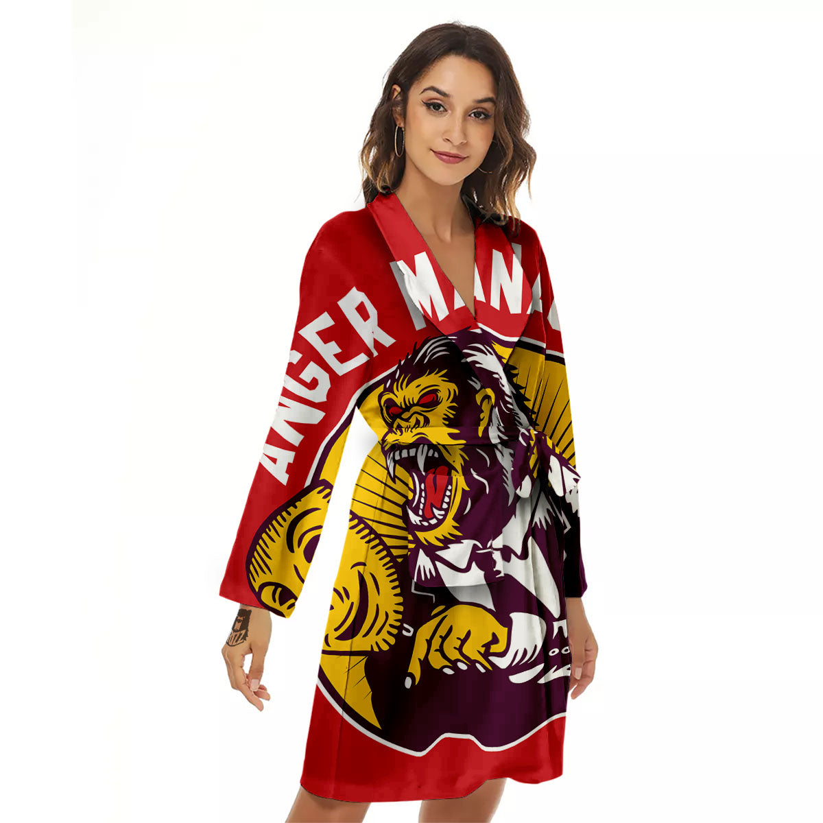 Red King Kong Gorilla Print Women's Robe-grizzshop