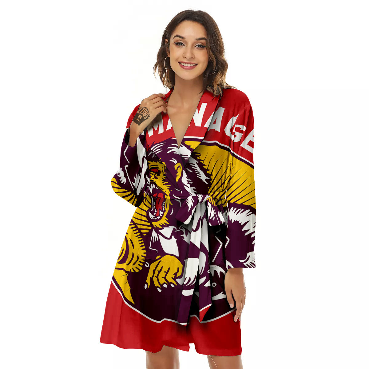Red King Kong Gorilla Print Women's Robe-grizzshop