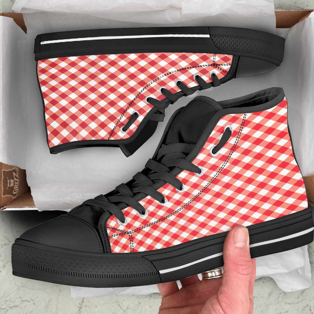 Red Lava And White Gingham Print High Top Shoes-grizzshop