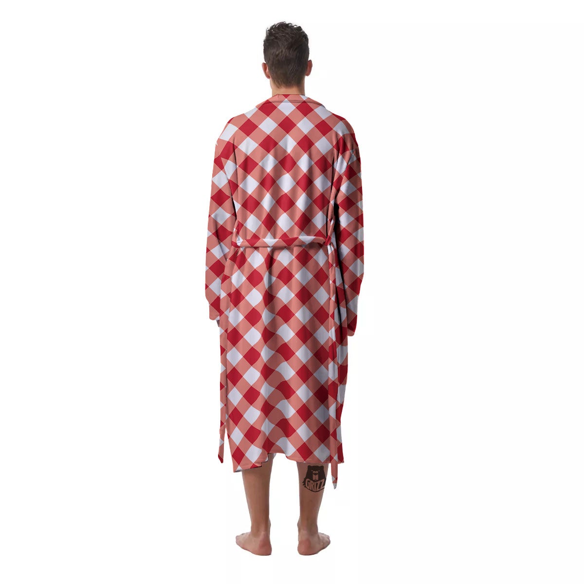 Red Lava And White Gingham Print Men's Robe-grizzshop