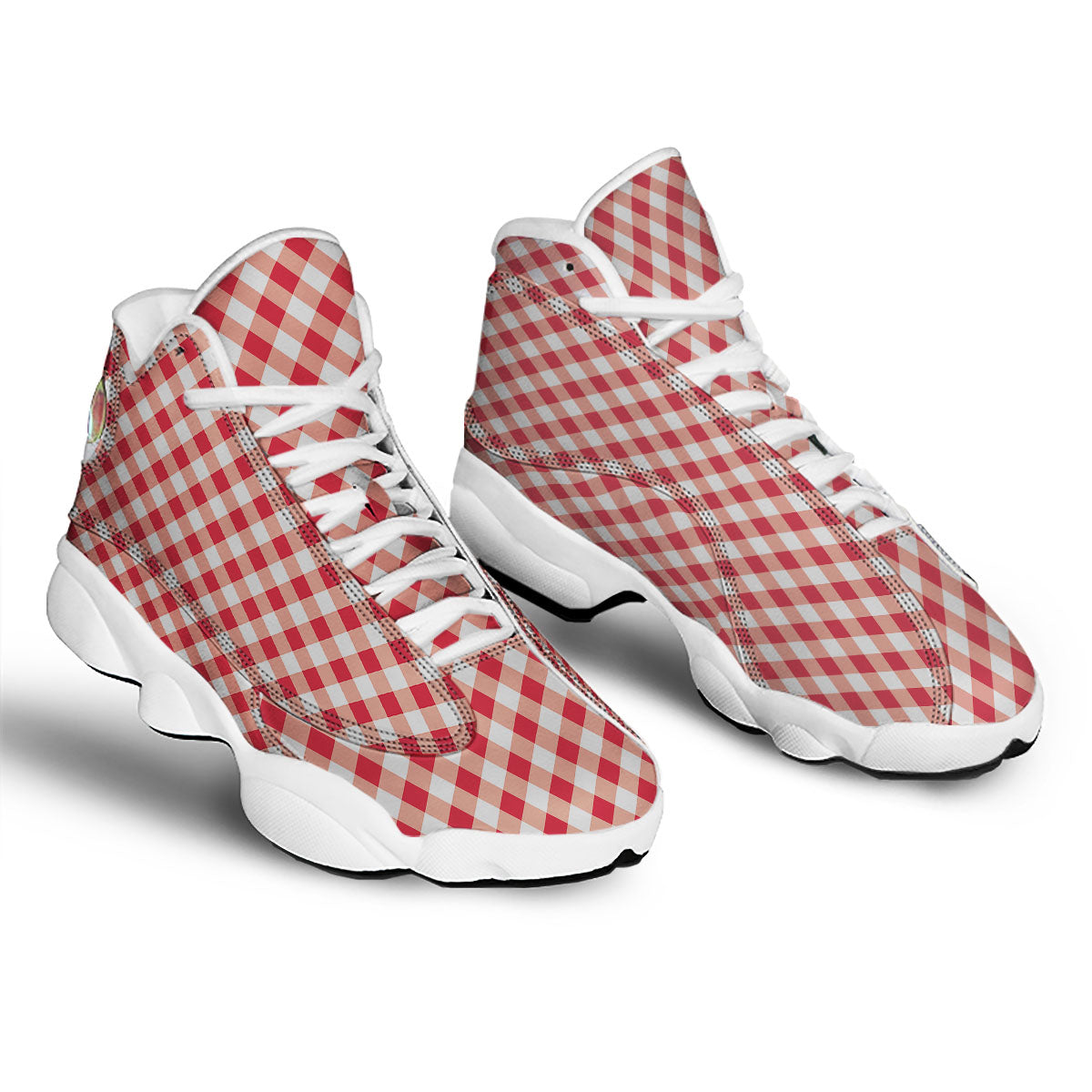 Red Lava And White Gingham Print White Basketball Shoes-grizzshop