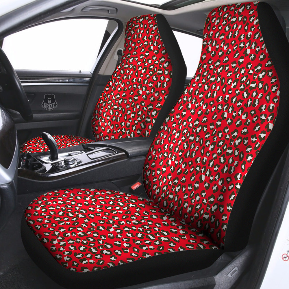 Red Leopard Print Pattern Car Seat Covers-grizzshop