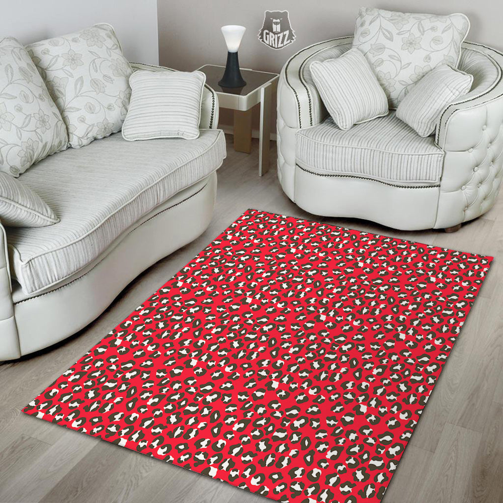 Red Leopard Print Pattern Floor Mat-grizzshop