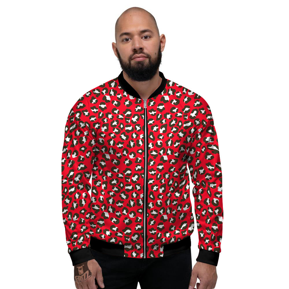 Red Leopard Print Pattern Men's Bomber Jacket-grizzshop
