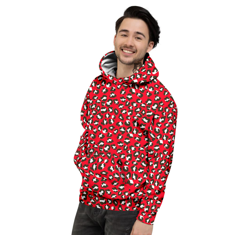 Red Leopard Print Pattern Men's Hoodie-grizzshop