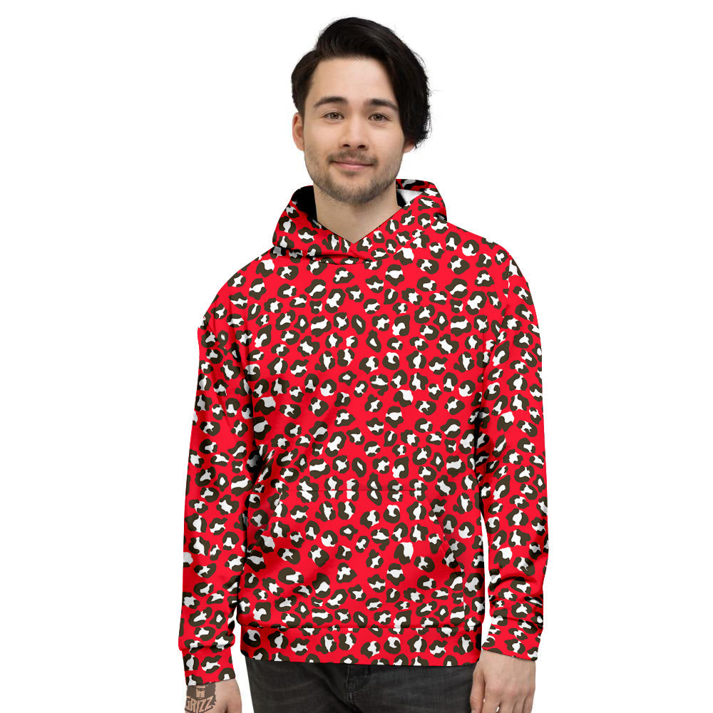 Red Leopard Print Pattern Men's Hoodie-grizzshop
