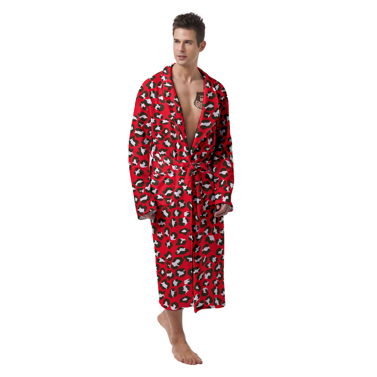 Red Leopard Print Pattern Men's Robe-grizzshop
