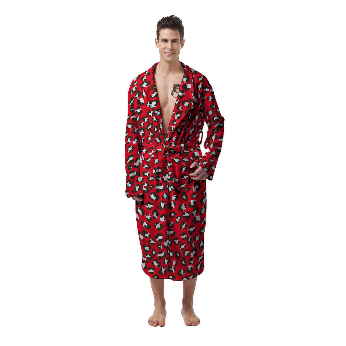 Red Leopard Print Pattern Men's Robe-grizzshop