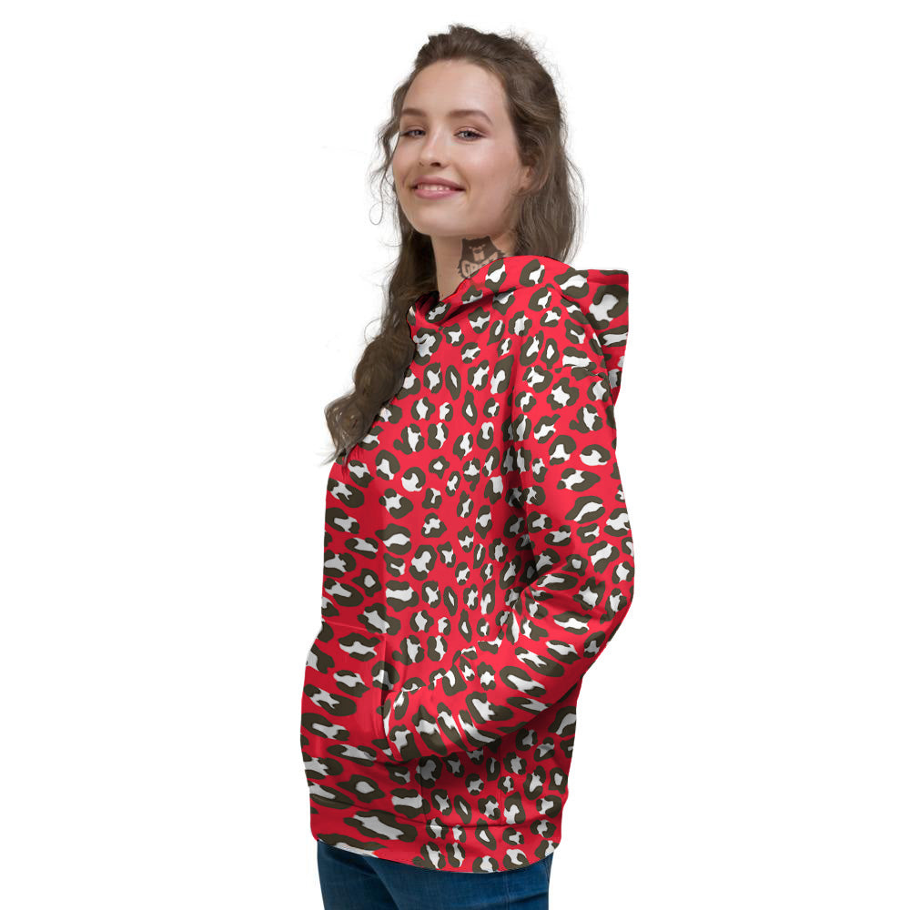 Red Leopard Print Pattern Women's Hoodie-grizzshop