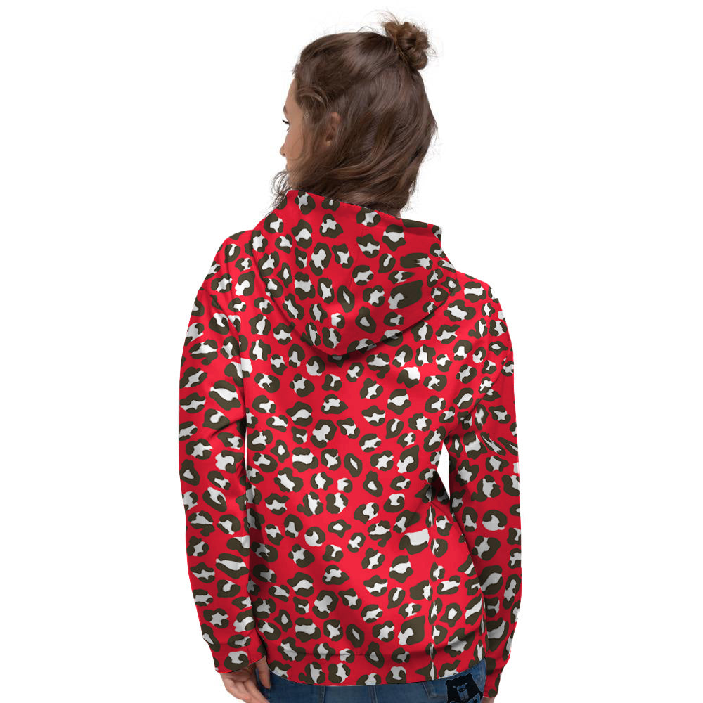 Red Leopard Print Pattern Women's Hoodie-grizzshop