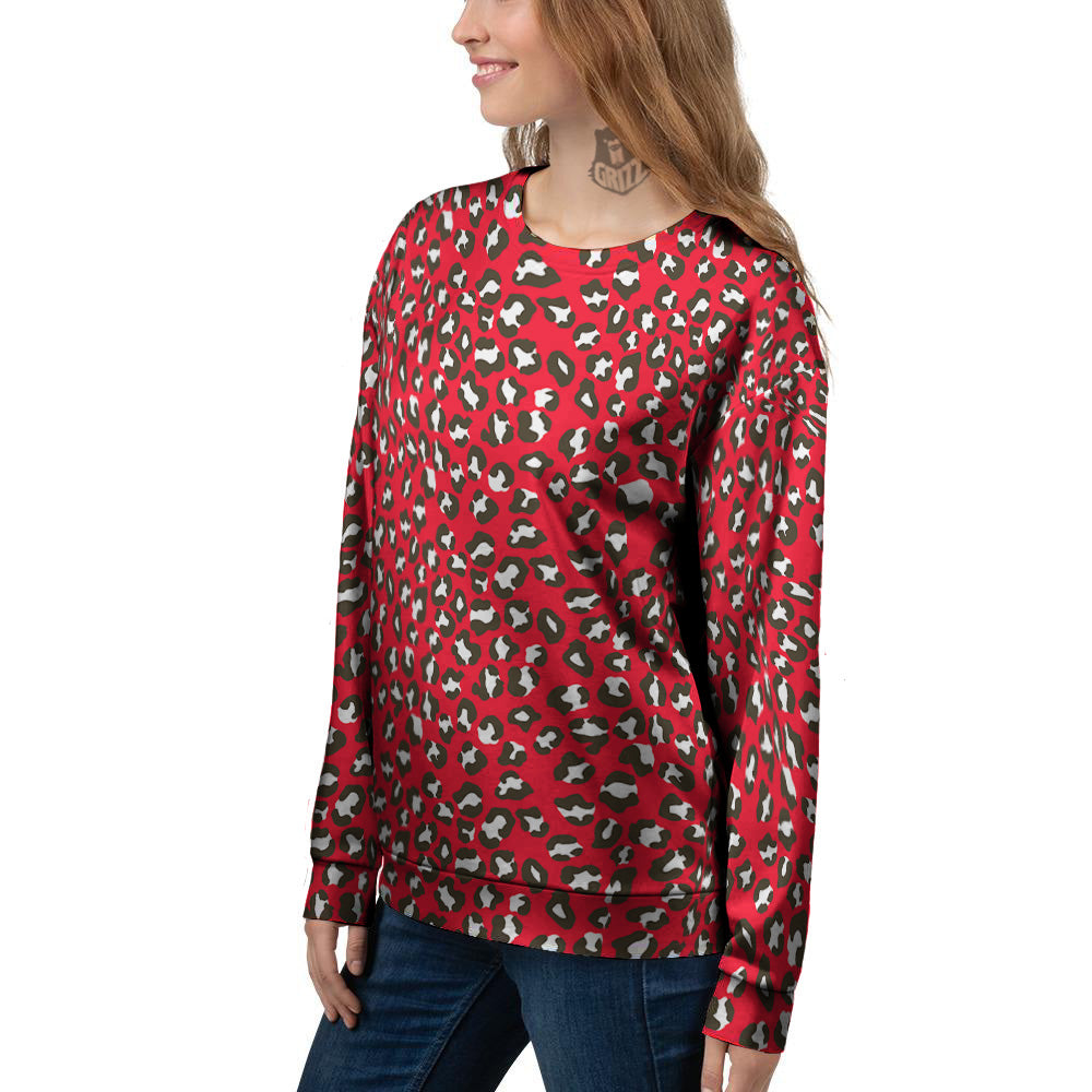 Red Leopard Print Pattern Women's Sweatshirt-grizzshop