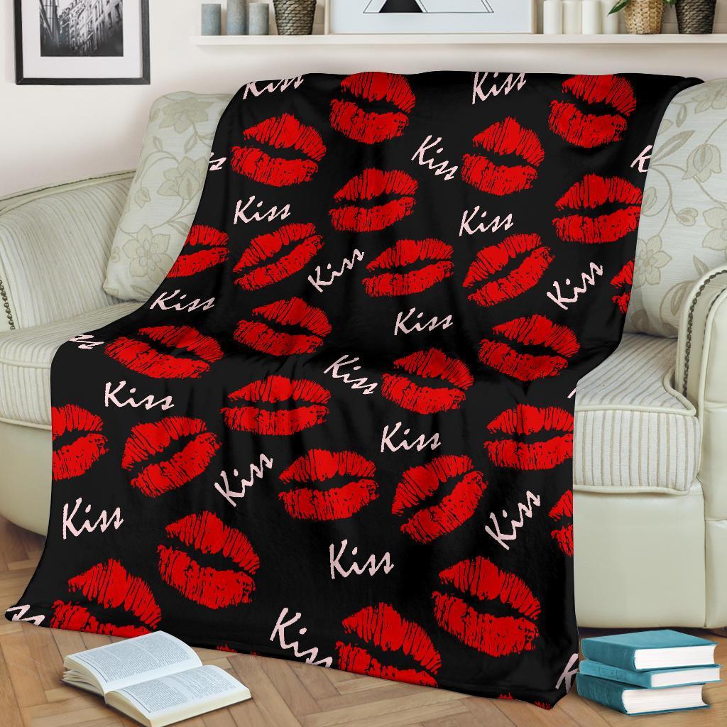 Red Lips Kiss Pattern Print Blanket-grizzshop