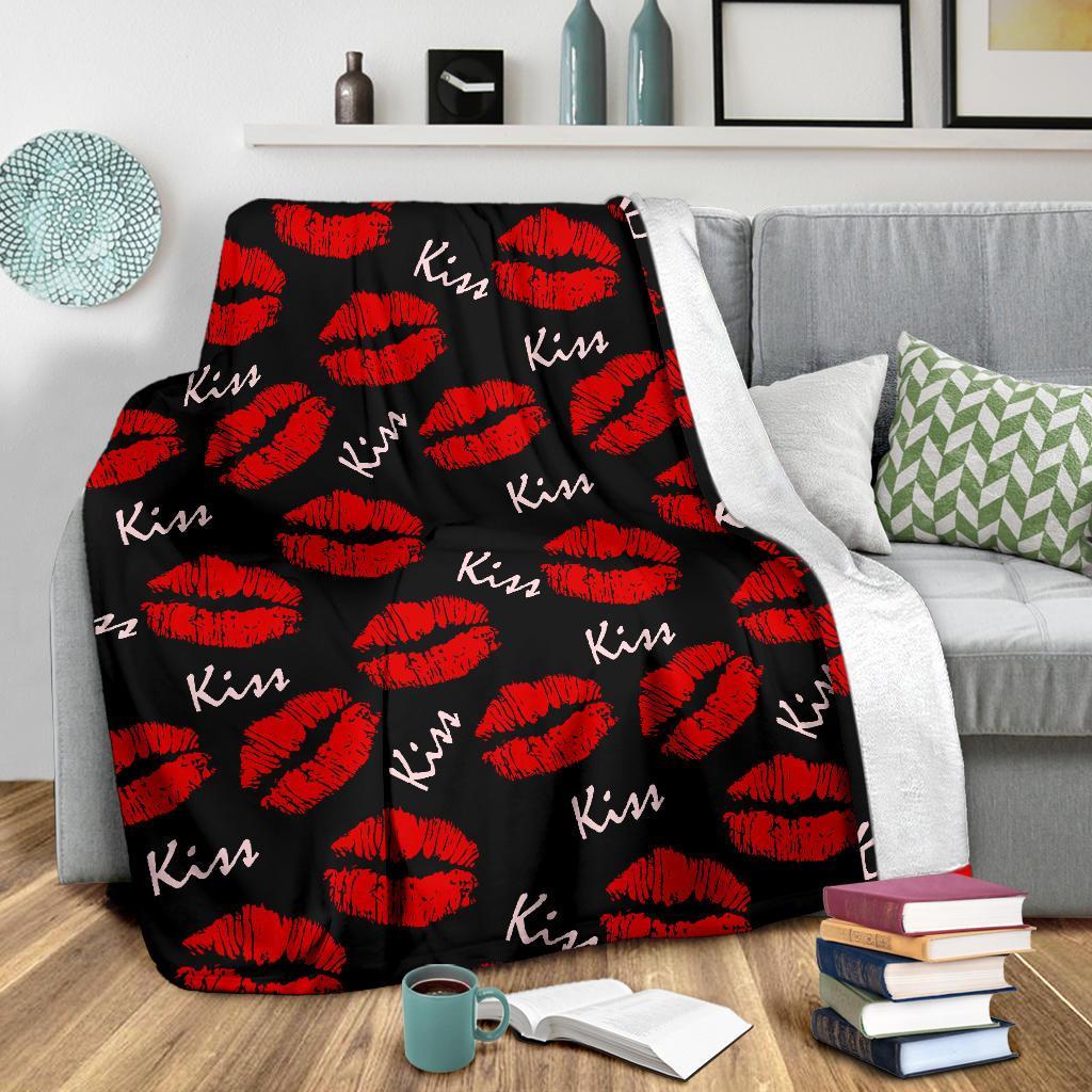 Red Lips Kiss Pattern Print Blanket-grizzshop