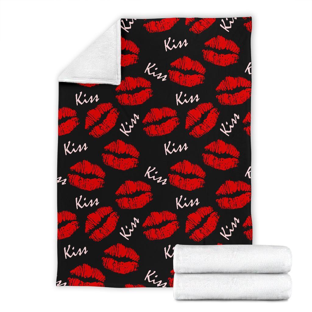 Red Lips Kiss Pattern Print Blanket-grizzshop