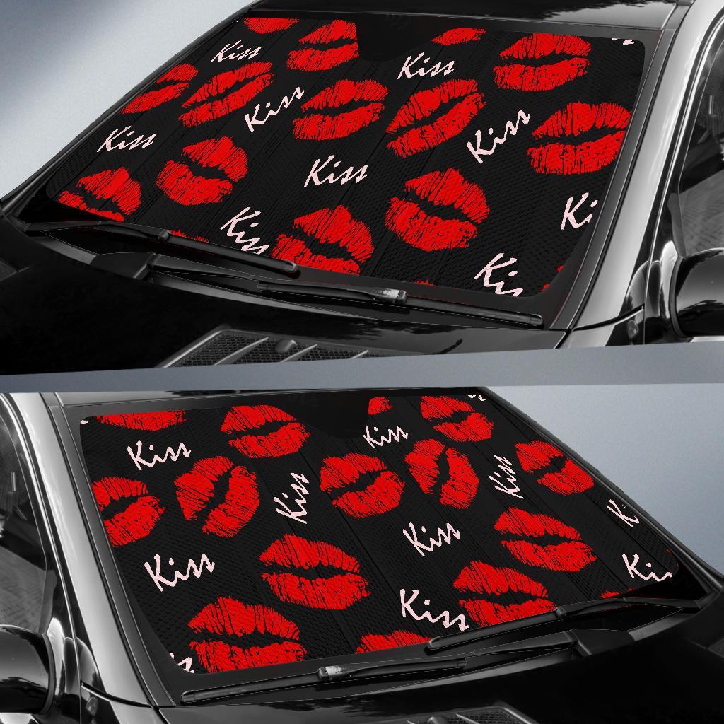 Red Lips Kiss Pattern Print Car Sun Shade-grizzshop