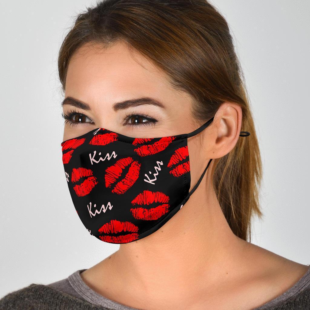 Red Lips Kiss Pattern Print Face Mask-grizzshop