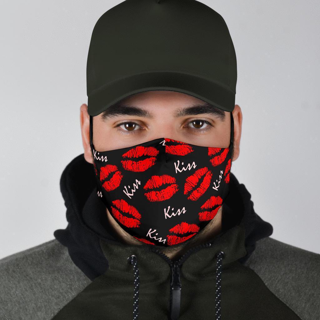 Red Lips Kiss Pattern Print Face Mask-grizzshop