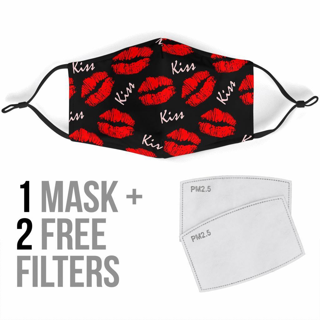 Red Lips Kiss Pattern Print Face Mask-grizzshop