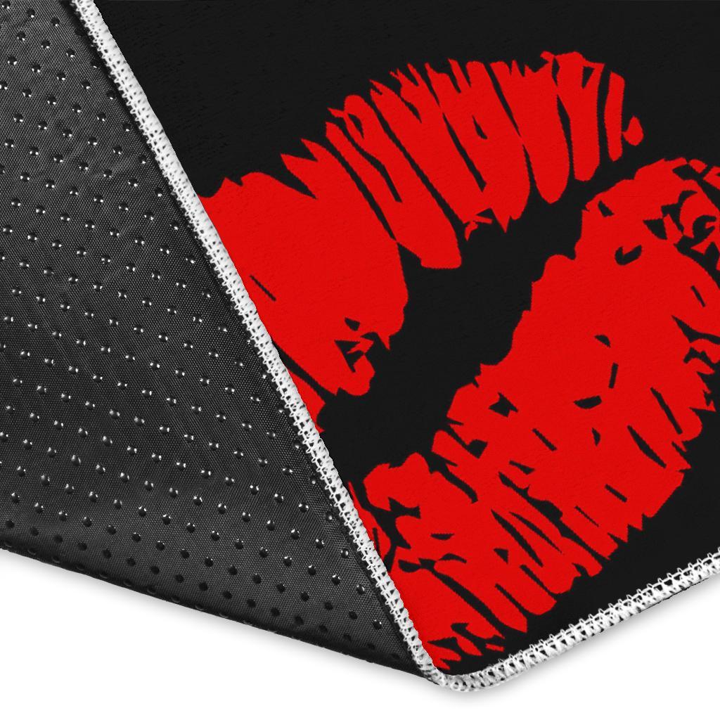 Red Lips Kiss Pattern Print Floor Mat-grizzshop