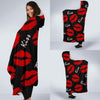 Red Lips Kiss Pattern Print Hooded Blanket-grizzshop