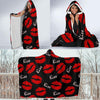 Red Lips Kiss Pattern Print Hooded Blanket-grizzshop