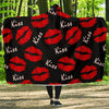 Red Lips Kiss Pattern Print Hooded Blanket-grizzshop