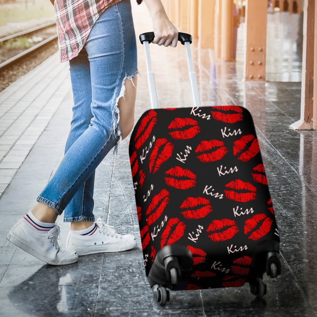 Red Lips Kiss Pattern Print Luggage Cover Protector-grizzshop