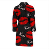 Red Lips Kiss Pattern Print Men Long Robe-grizzshop