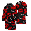 Red Lips Kiss Pattern Print Men Long Robe-grizzshop