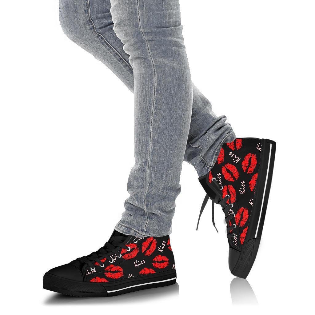 Red Lips Kiss Pattern Print Men Women's High Top Shoes-grizzshop