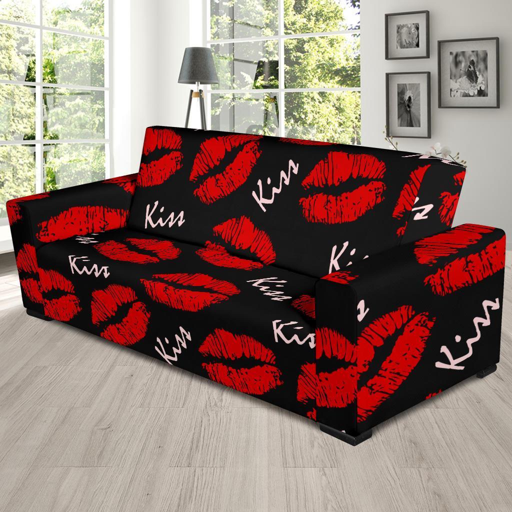 Red Lips Kiss Pattern Print Sofa Covers-grizzshop