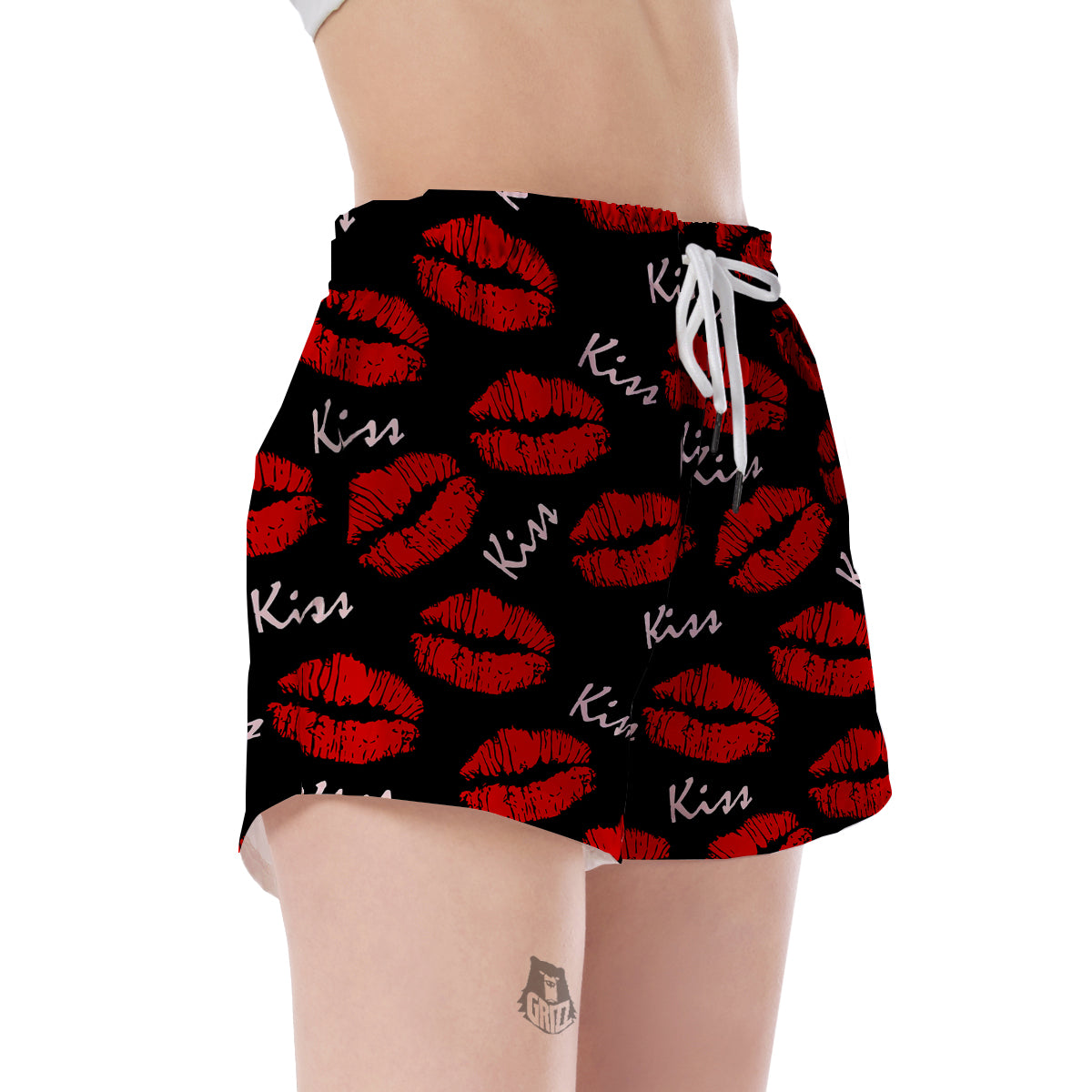 Red Lips Kiss Pattern Print Women's Shorts-grizzshop